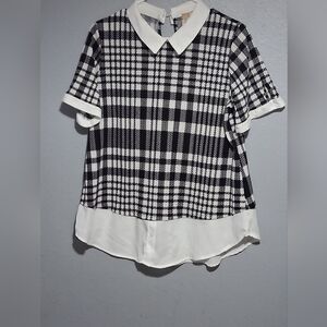 MISA Classic Black and White Checkered Blouse